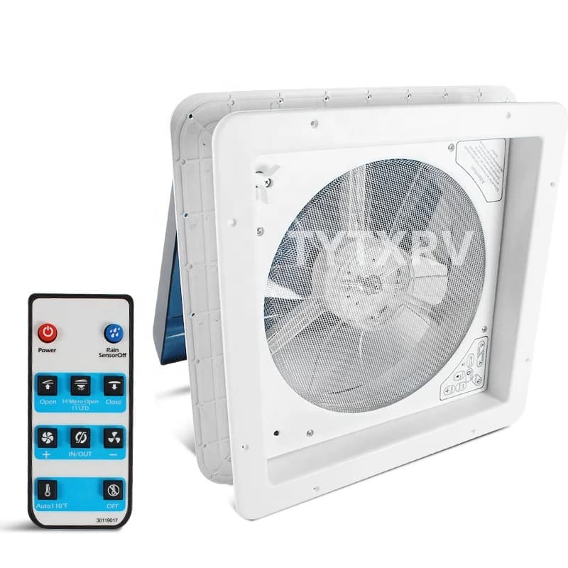 TYTXRV Accessori per roulotte 14'' DC12V 420mm Ventola di sfiato sul tetto per camper con telecomando e sensore pioggia Lucernario per roulotte Coperchio per fumo