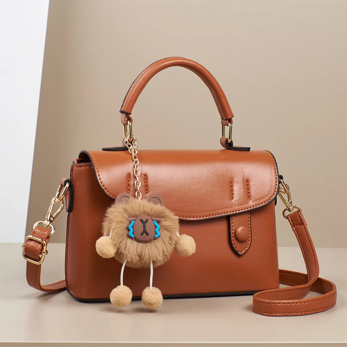 Korean Style Handbag Shoulder Bag Women's Fashionable Versatile Crossbody Bag Soft PU Leather Zipper Closure Daily Use