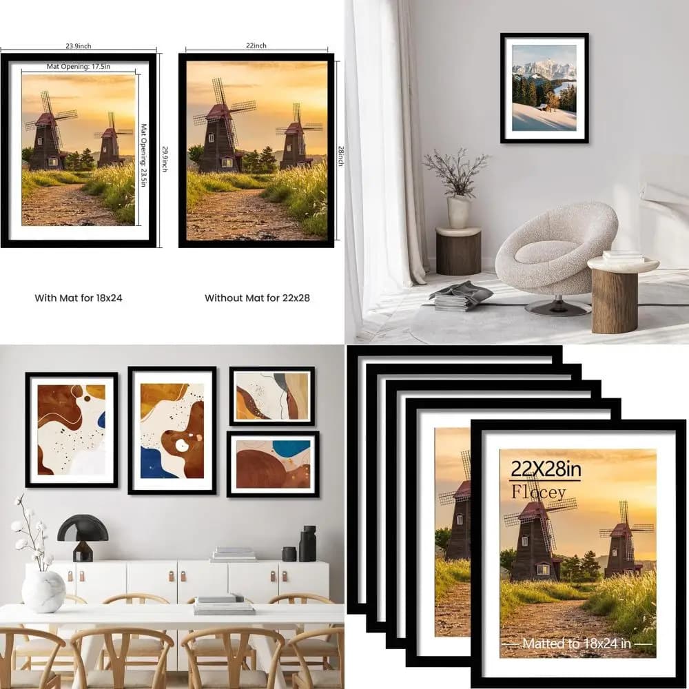 Set of 5 black frames, 22x28 for 18x24 photos, wall display, horizontal or vertical