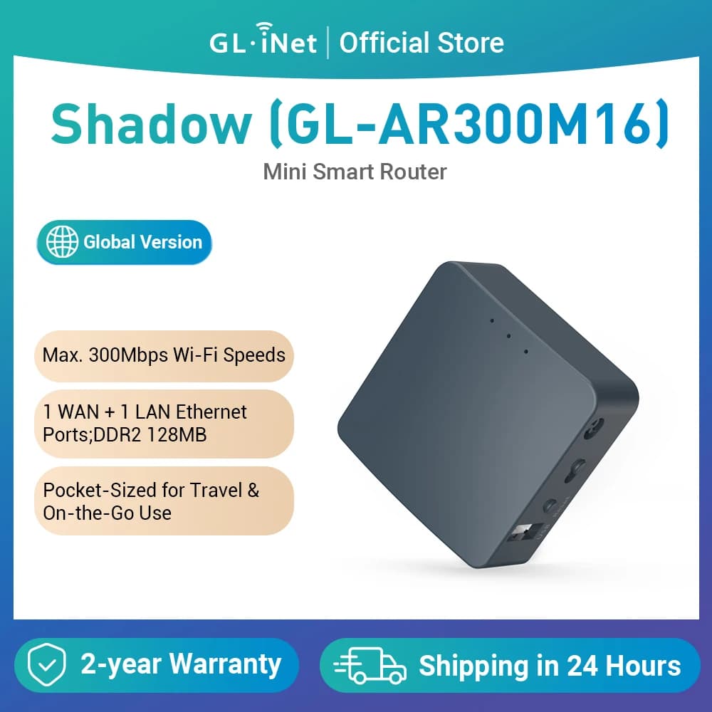 GL.iNet AR300M16(Shadow) Mini router tascabile wireless da viaggio portatile Router WiFi/punto di accesso/estensore/WDS | OpenWrt