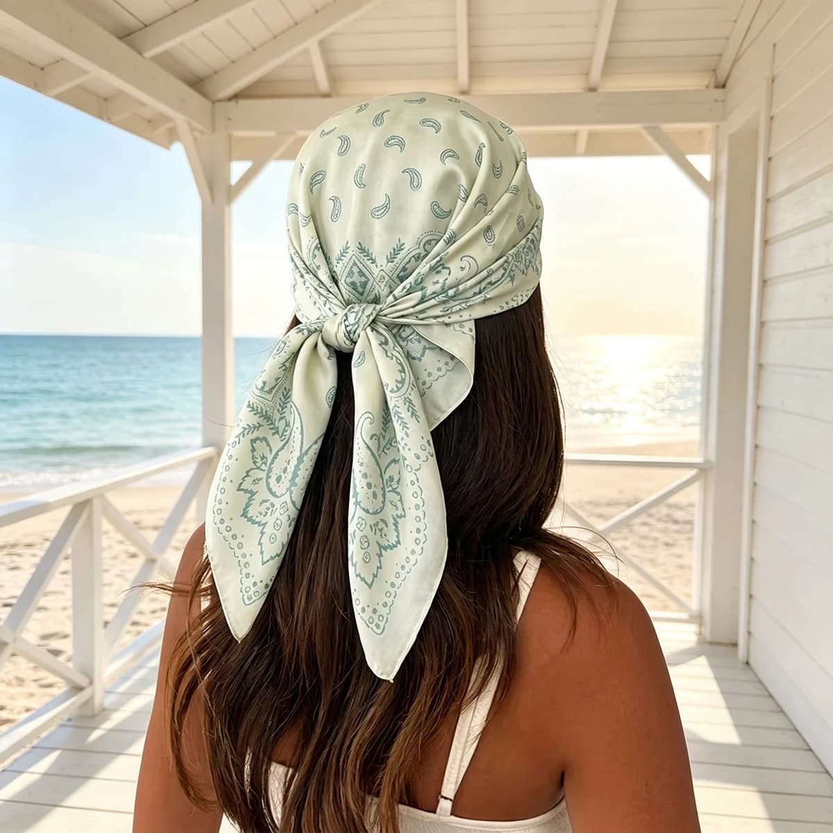Luxury Brand Paisley Print Square Scarf for Women Hijab Hair Bands Neckerchief Female Satin Shawl Ribbon Headband