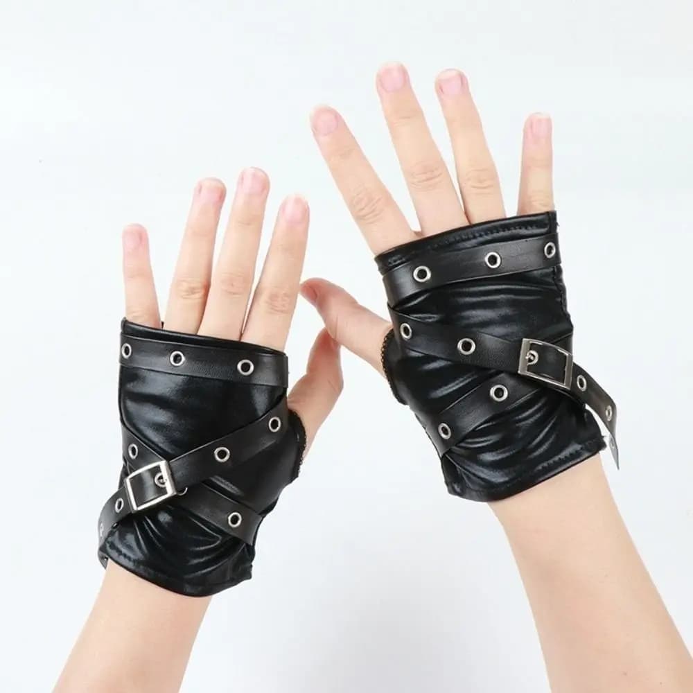 Retro Rivet Half-finger Gloves Black Y2K Fingerless Mittens Hip hop Hip Hop Punk Wristband Outdoors
