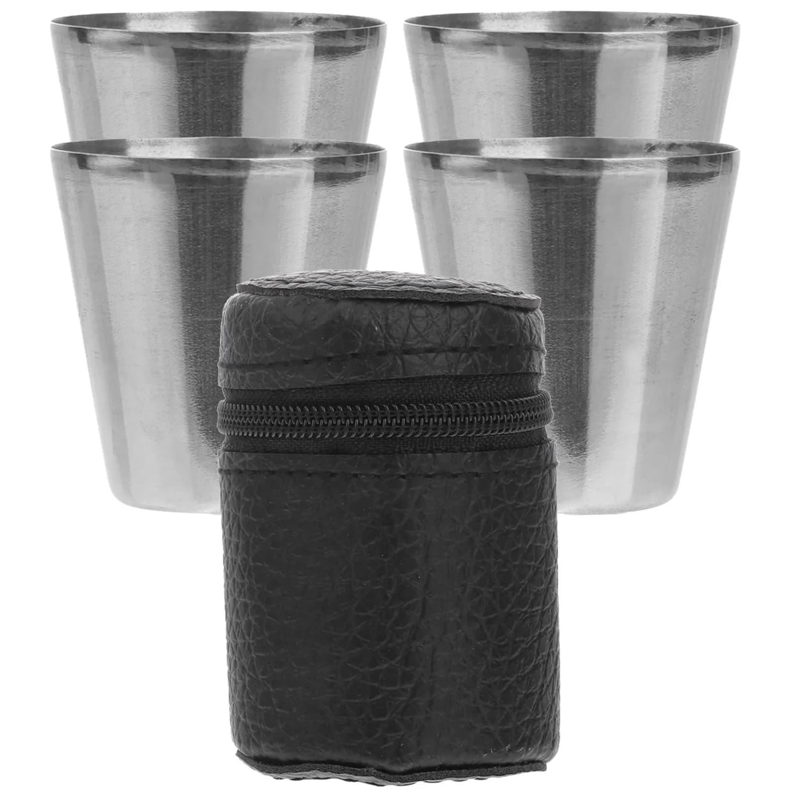 Set di 4 bicchierini da shot in acciaio inossidabile da 30 ml, mini tazze in metallo portatili per viaggio, con custodia per whisky, vino e birra