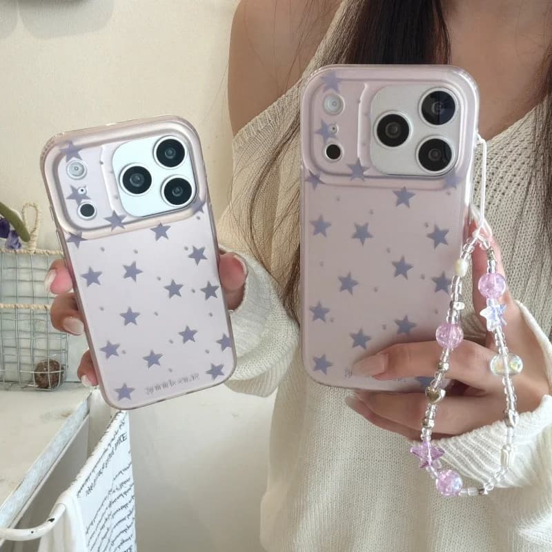 Custodia per telefono coreana con stella carina per iPhone 17 Pro 16 15 14 Pro Max, cover antiurto con catena, custodie Kawaii per Apple 16 Pro Max