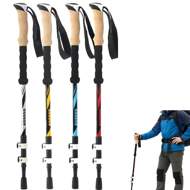 Hot Sale Portable Carbon Folding Hiking Trekking Pole Cork Handle Walking Stick Adjustable Sizes Outdoor Adventures