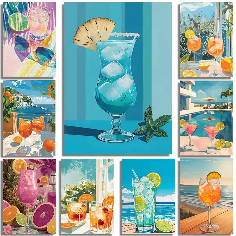 5D DIY Full Drill Diamond Painting Retro Cocktails Tequila Liquor Art Rhinestone Mosaic Craft Kit for Adults Gift