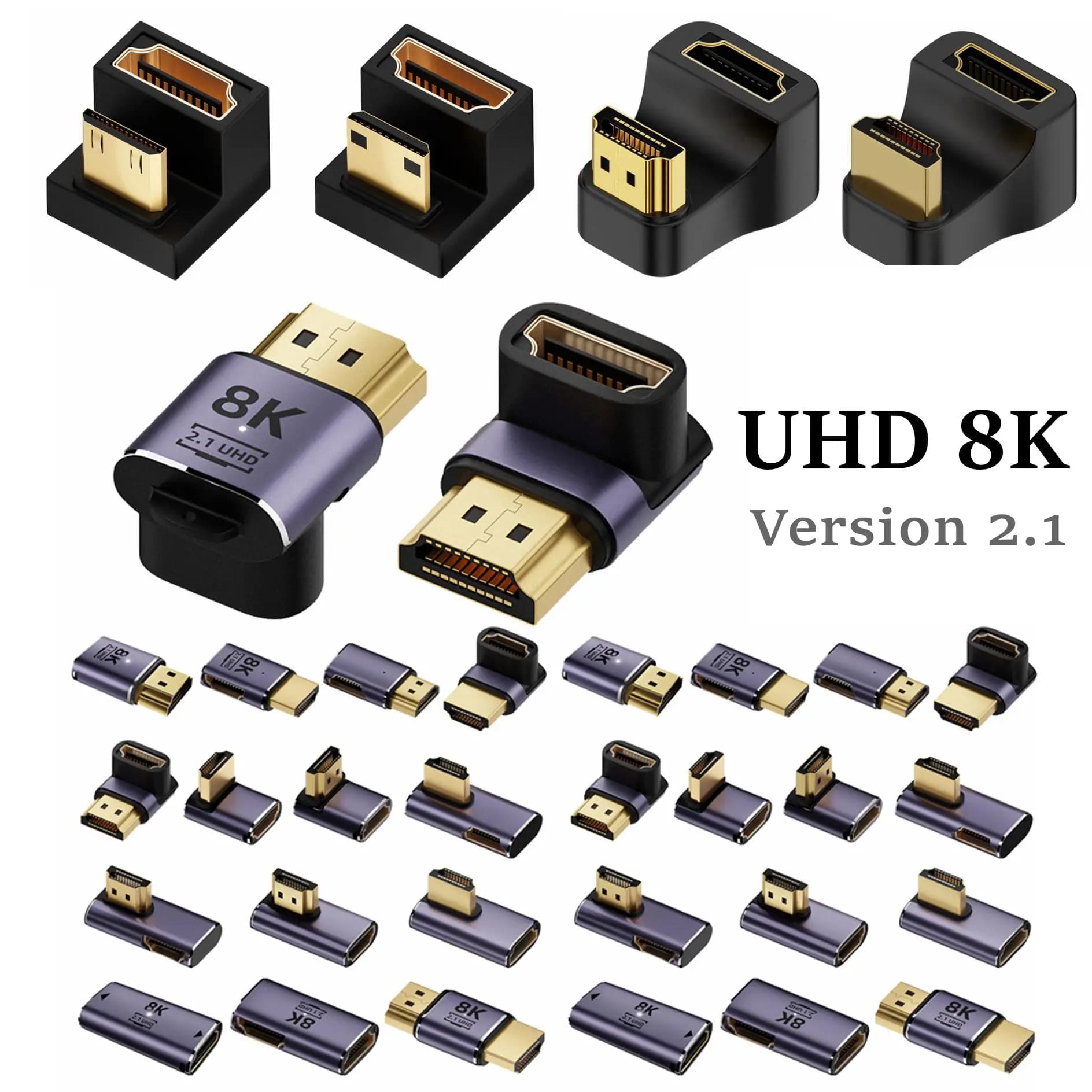 1PC UHD 8K 48Gbps Adattatore HDMI2.1 90 Gradi a forma di U Maschio a Femmina Micro Mini Convertitore compatibile HDMI per HDTV PS4 PS5 Laptop