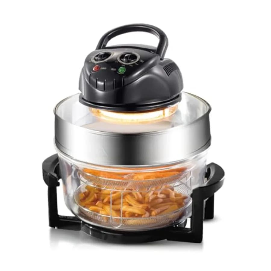 Friggitrice ad Aria in Vetro 8-in-1 da 20L con Riscaldamento Circolare a 360°, Corpo in Vetro ad Alta Precisione, Bianca, per Cucina Sana, Forno Tostapane e Grill