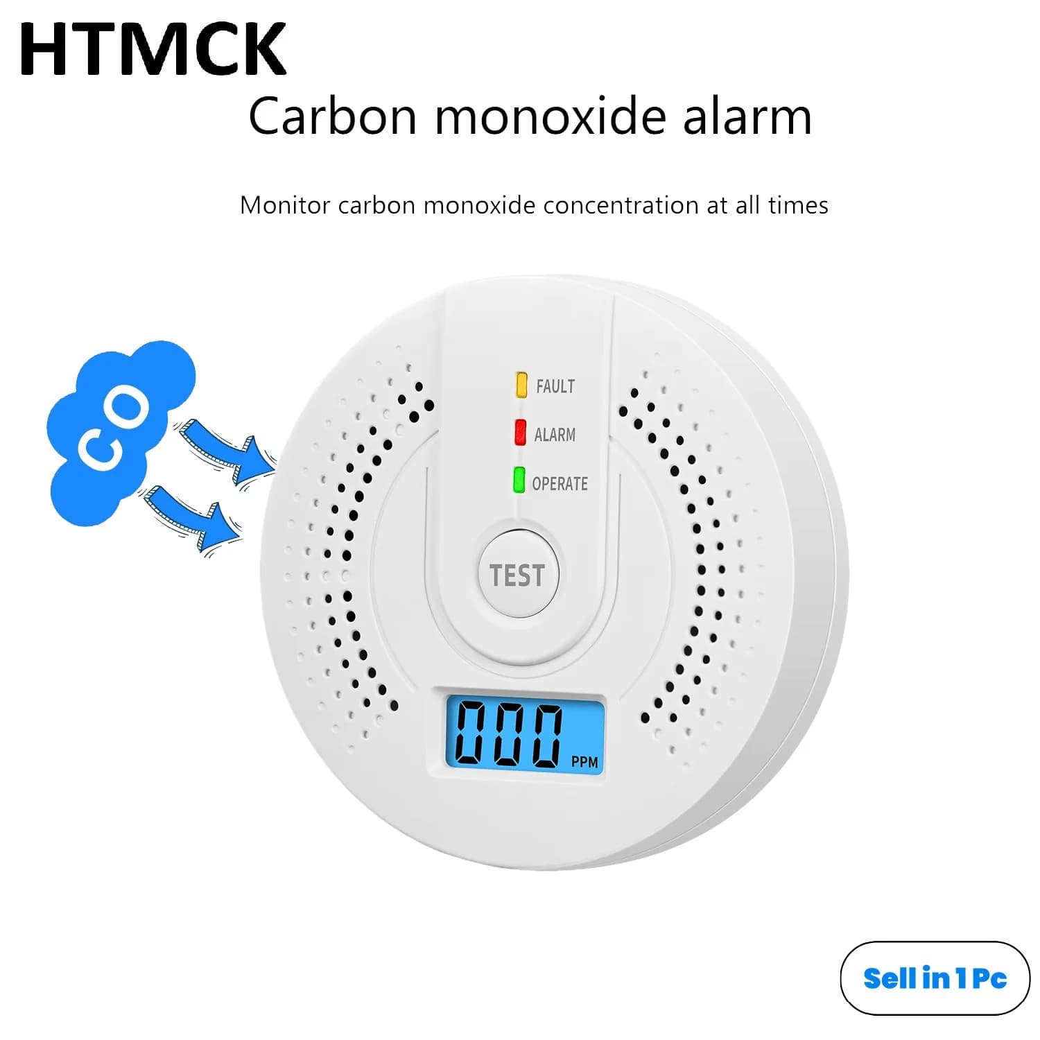 Independent Carbon Monoxide Detector, High Sensitivity CO Alarm Sensor with LCD Display, UL2034 Certificate