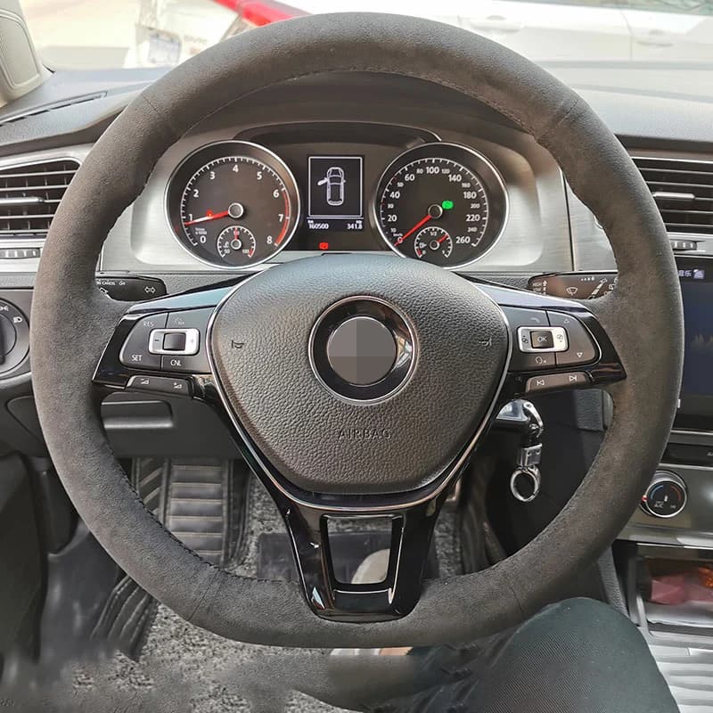 For Volkswagen Golf 7 Mk7 New Polo Passat B8 DIY Hand-stitched Black Suede Car Steering Wheel Cover