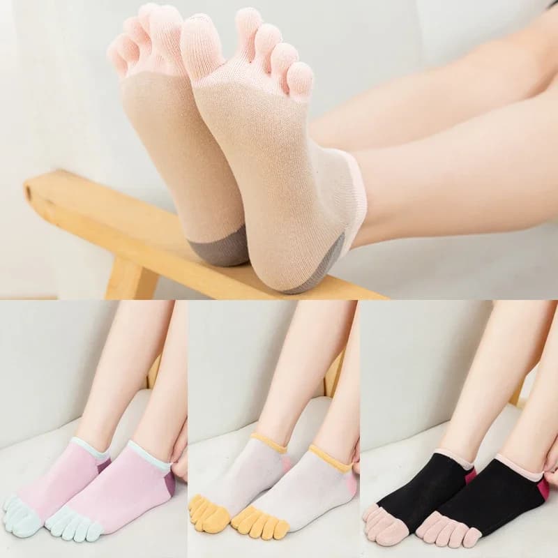Women's five fingers socks with superficial mouth in pure cotton summer short tube combined with colors socks with split tip Set of ankle socks Femake