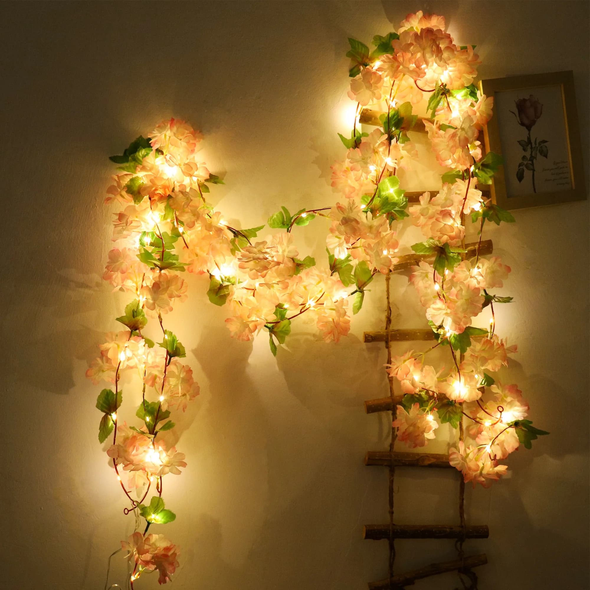 Fiore di ciliegio LED Luce Fiori artificiali Viti per la festa nuziale Decorazione domestica Appeso a parete Arco da giardino Ornamento natalizio
