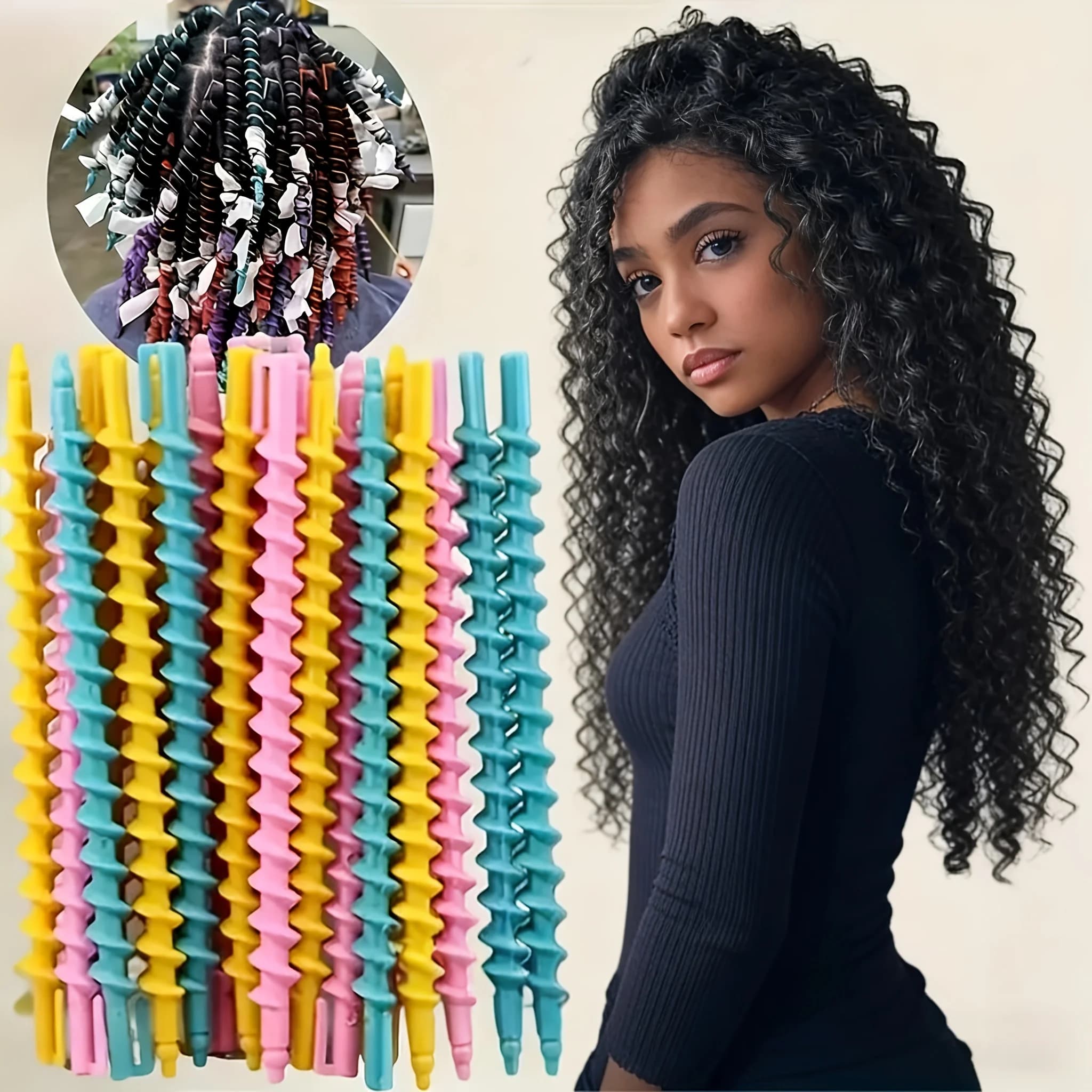 20pcs Heatless Hair Curlers - Spiral Rollers for Overnight Styling,No Heat Plastic Curlers DIY Tool for Medium Long Hair,Curlers