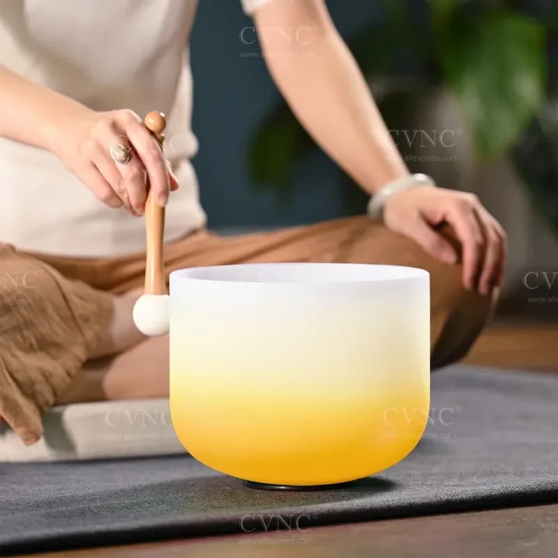 7 Inch STAR LIN KUP Frosted Quartz Crystal Singing Bowl Chakra Sound Healing Meditation with Aria Gradient Design Half Color