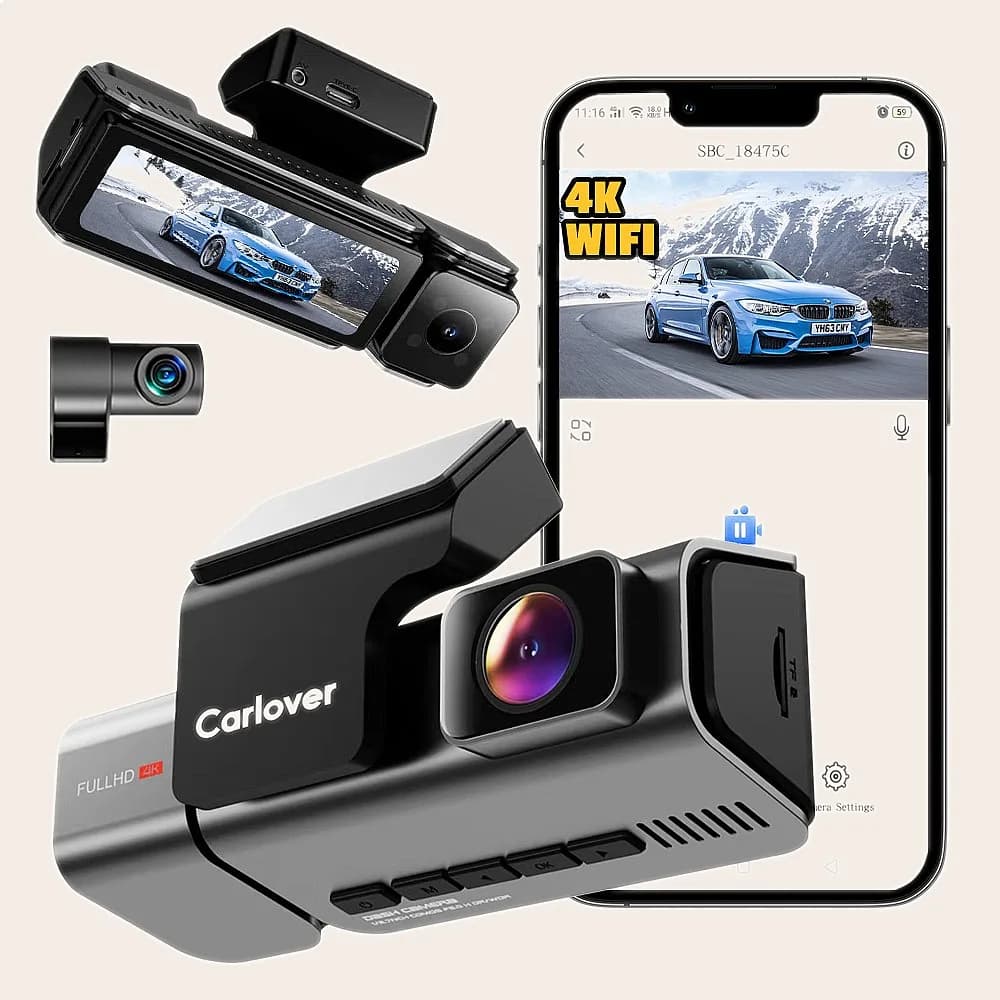 4K 3 Channel Dash Cam WiFi Car Camera Night Vision Wide Angle Dashcam