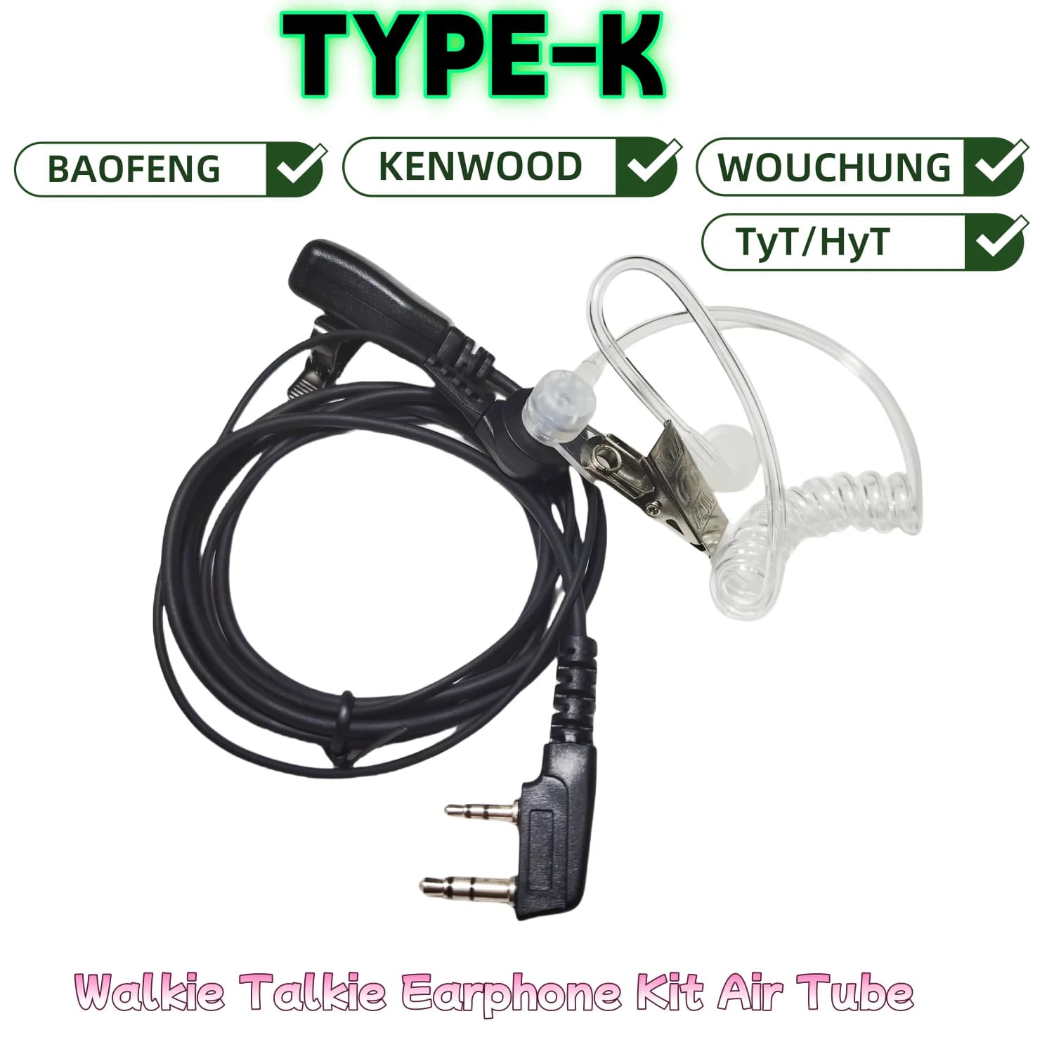 Walkie Talkie Air Tube Headset K tipo 2 pin Cuffie acustiche a scomparsa con microfono PTT grande per Motorola TYT KW
