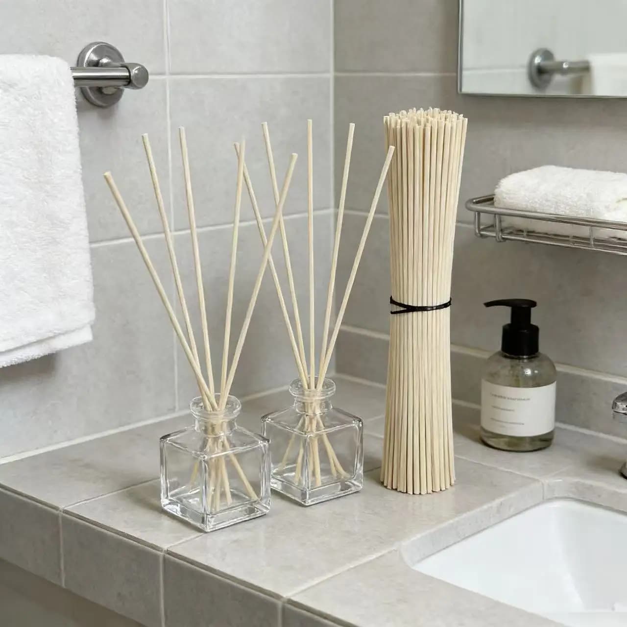 1000 Pezzi Bastoncini Diffusori in Legno Naturale da 4MM x L30/25/23/15CM per Bagno, Decorazioni Matrimonio, Diffusori di Oli Essenziali, Bastoncini in Rattan