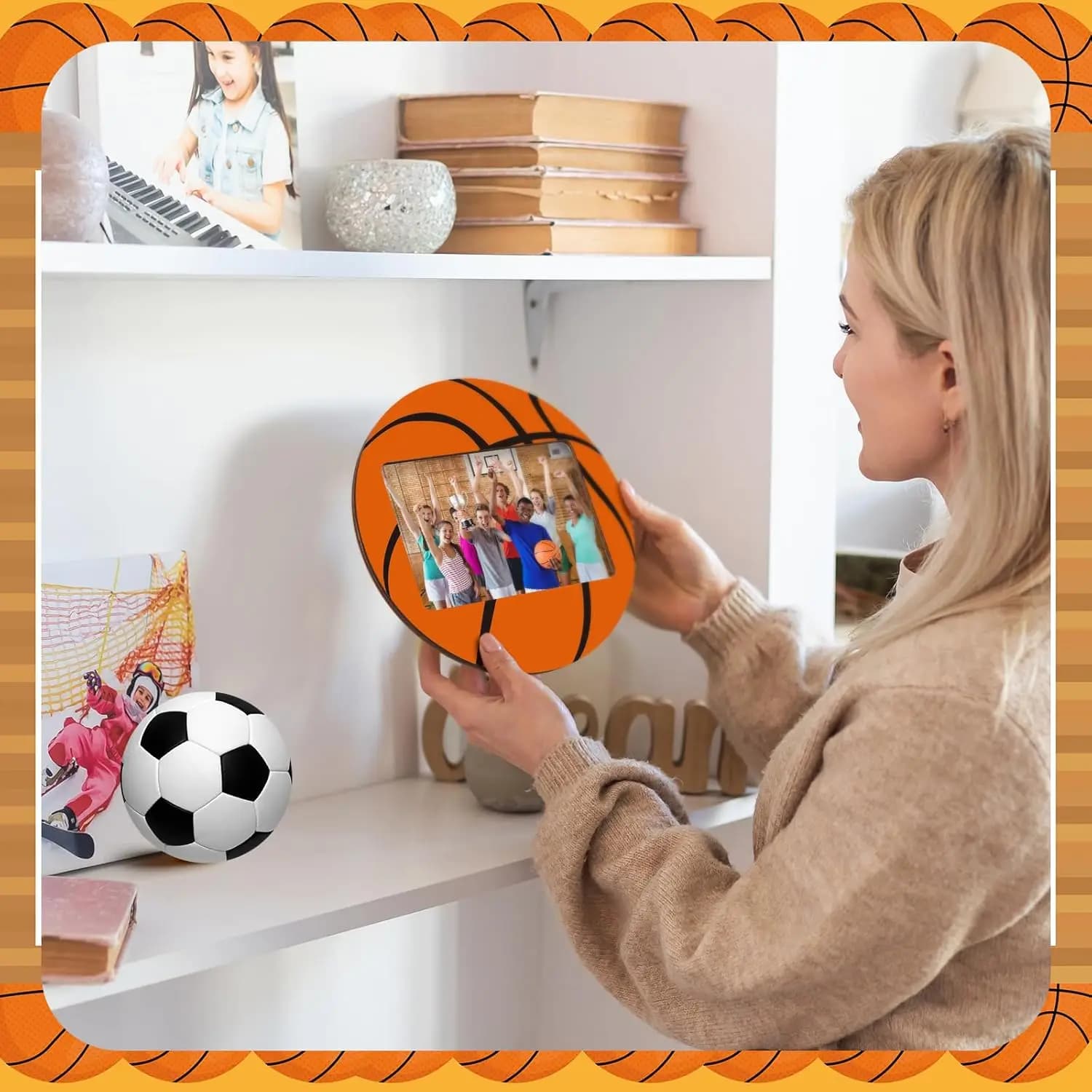 1/2/3/4 Pcs Wooden Picture Frame Basketball Theme Sport Photo Display Tabletop Gifts for Team Party 4x6'' Photos