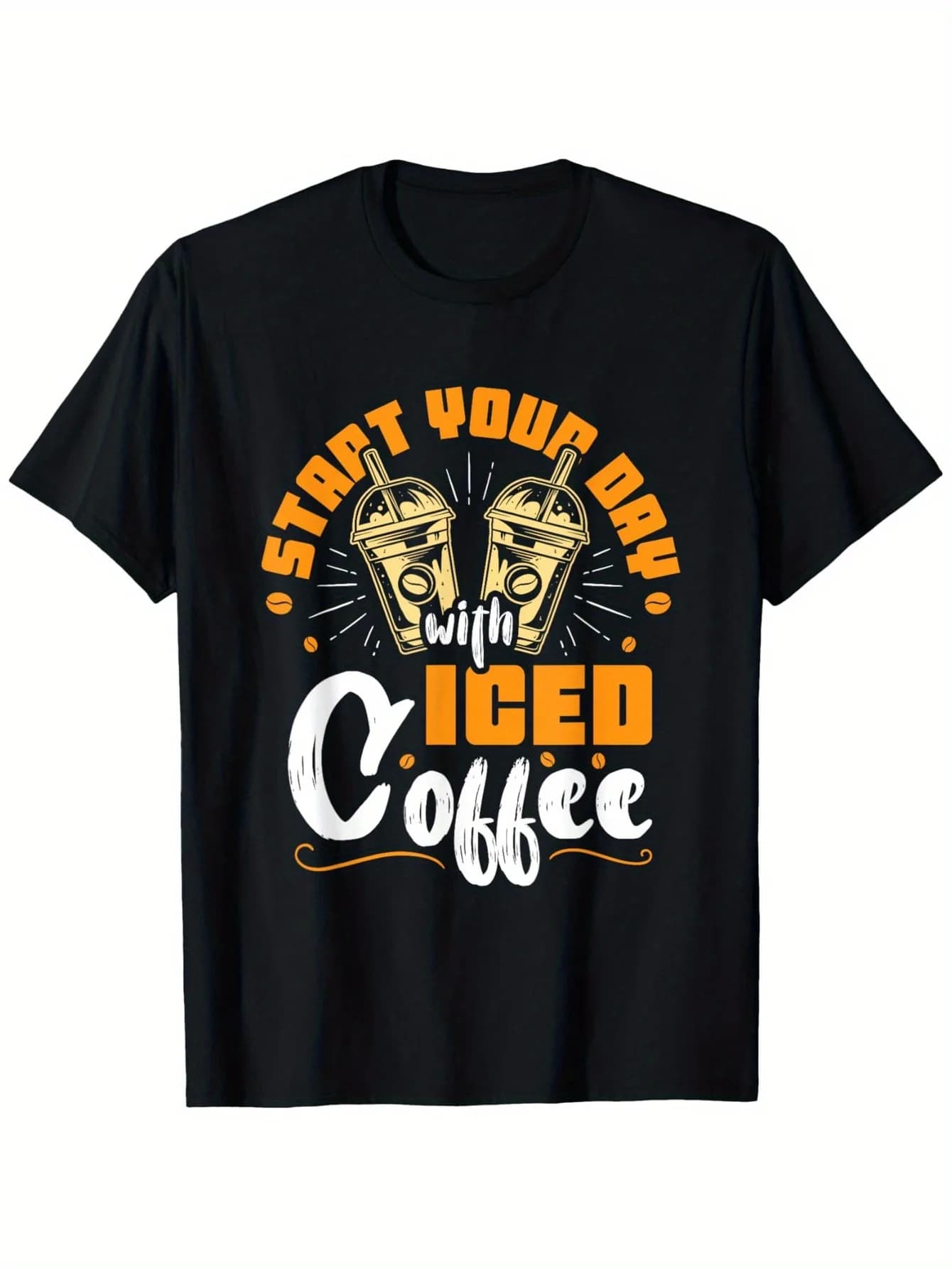 T-shirt da uomo in cotone con stampa grafica 'Start Your Day with Iced Coffee', maglietta casual a maniche corte con girocollo