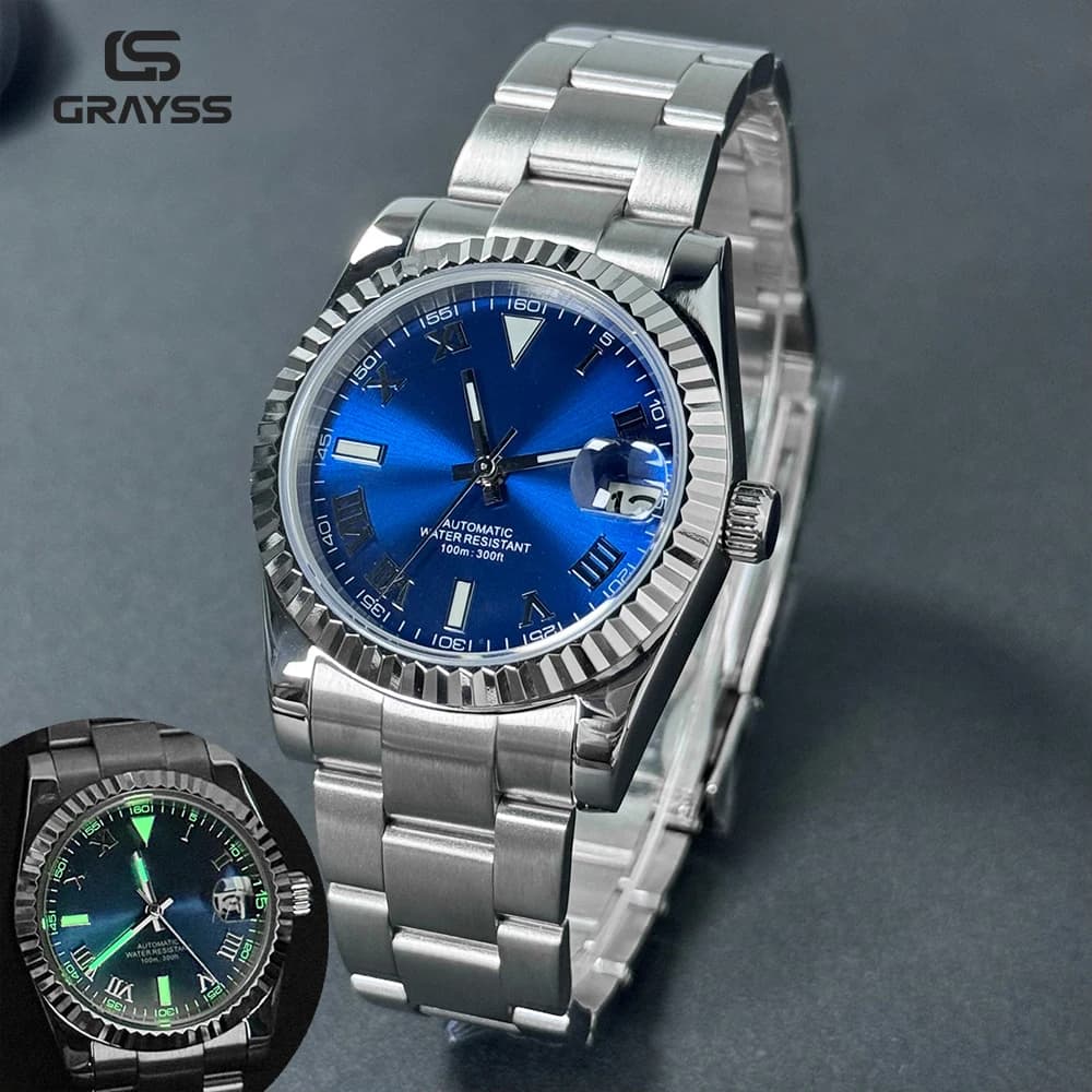 GRAYSS 36/39mm luxury Roman dial NH35A mechanical watch Movt working time for man date back glass sapphire