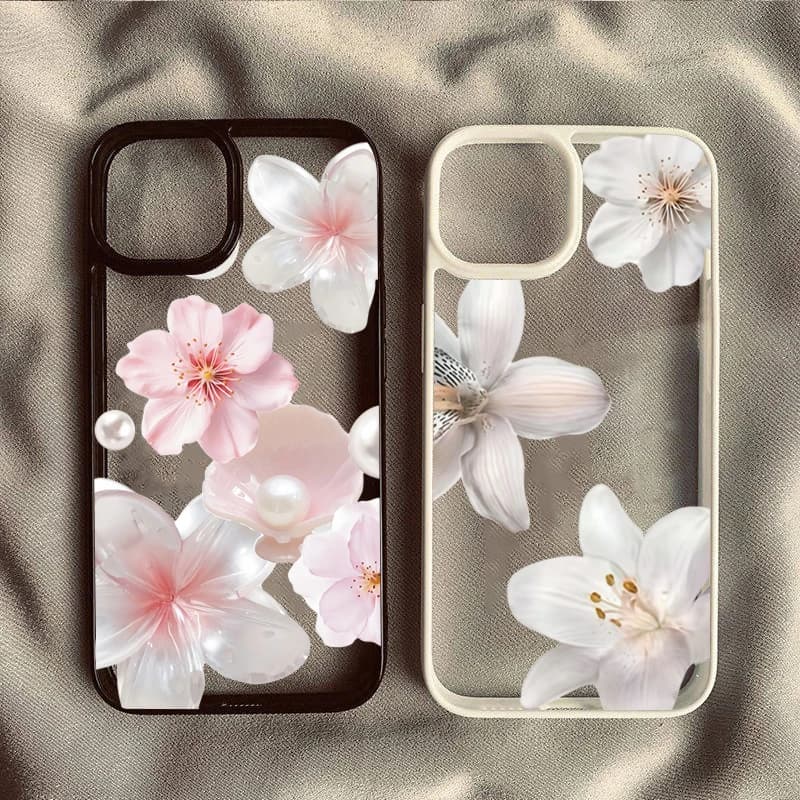 Cute Cherry Blossom Lily Pearl Phone Case for Samsung Galaxy S21 S23 S24 Ultra S25 FE A56 A55 A54 A06 A16 A15 A35 A34 5G Cover