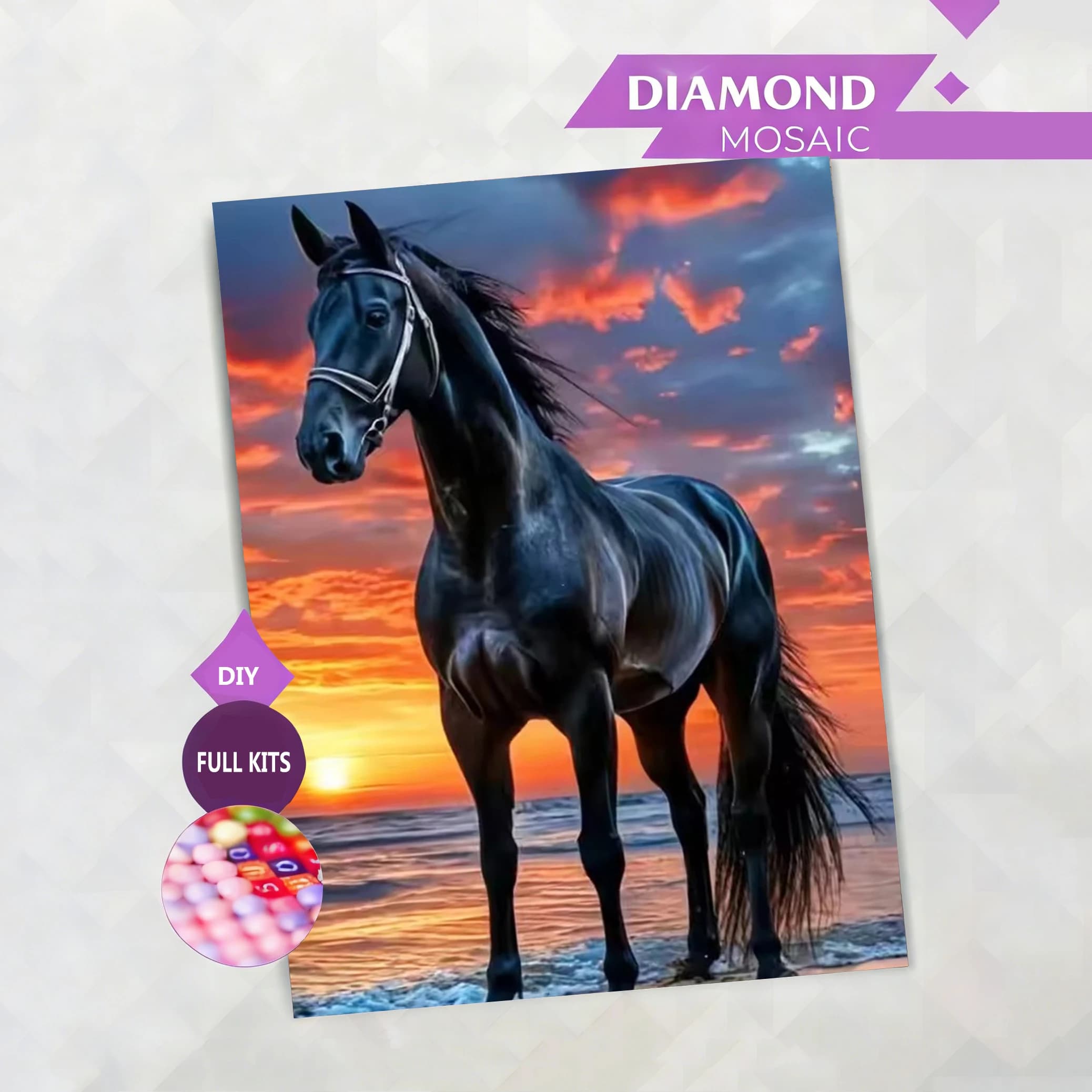 Kit per Pittura Diamante AZQSD Cavallo Animale Tramonto per Adulti, Strass Completi, Kit Completo Quadrato Rotondo, Mosaico Artistico, Arte e Artigianato per la Casa