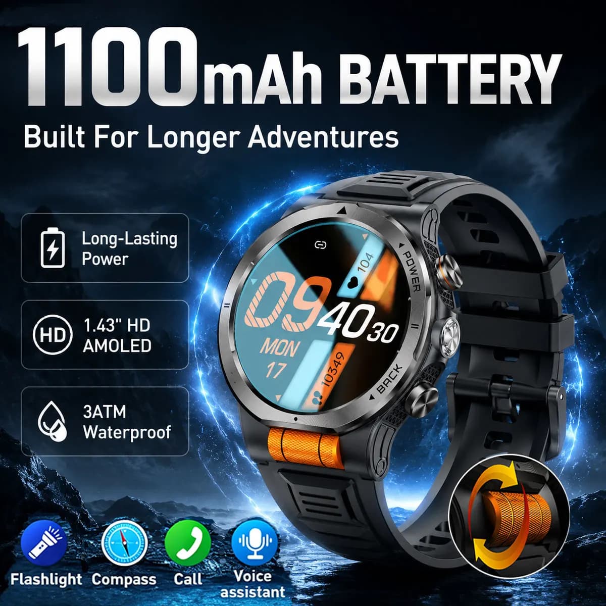 LIGE Military Grade Smart Watch Man 1100mAh Battery Compass Flashlight Bluetooth Call Clocks Outdoor Sports Smartwatch For Men