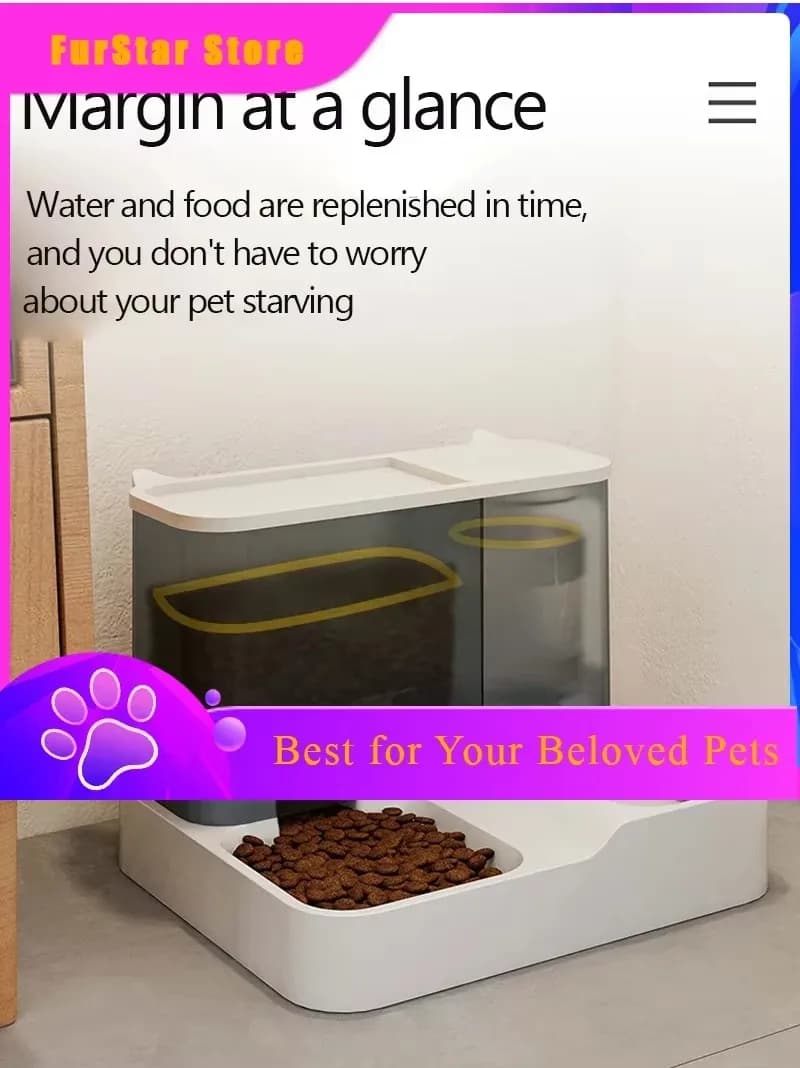 FurStarLarge Capacity Automatic Cat Food Dispenser Drinking Water Bowl Pet Supplies Wet And Dry Separation Dog Food Container