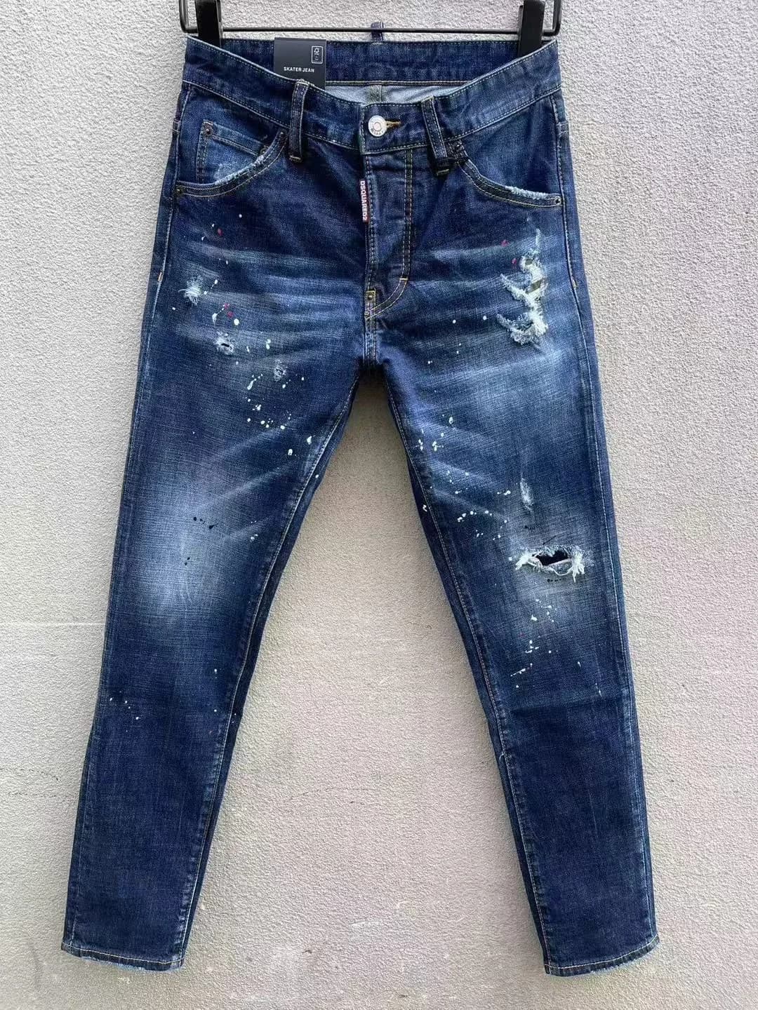 Slim Fit Men's Denim Jeans Deep Blue Waed Small Foot Long Pants Versatile Trendy Sle DSQ2 Jeans Middle Waist Five kets