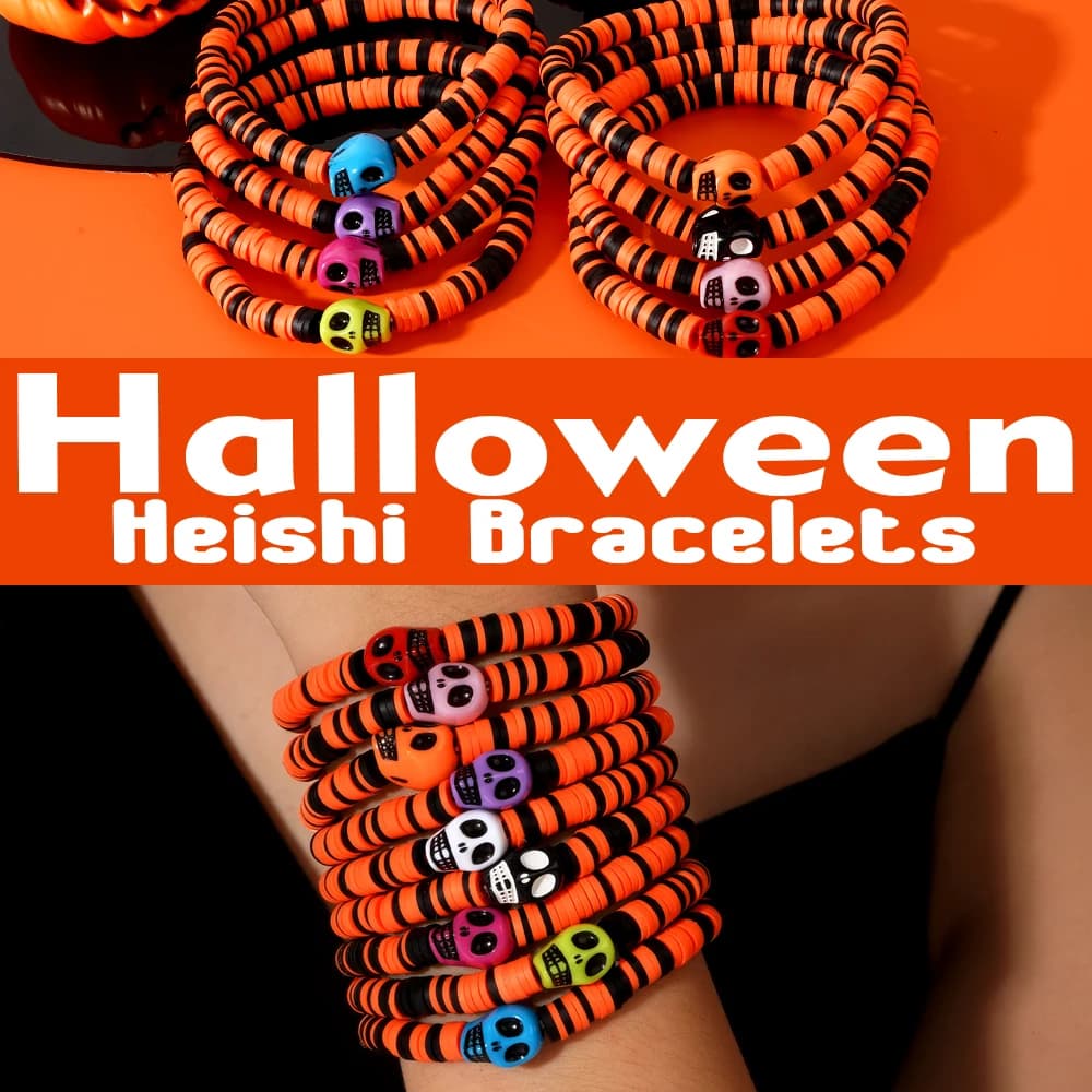 1PC Gothic style acrylic skull 6mm mixed color soft pottery Halloween bead bracelet bracelet jewelry, celebrating Halloween