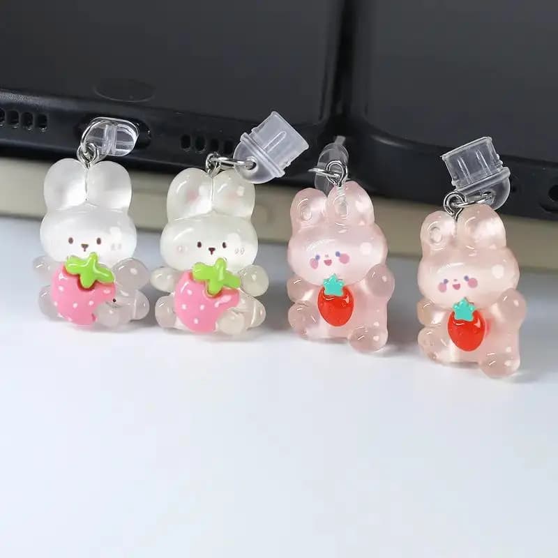 Spina per porta di ricarica per donna alla moda con tappo antipolvere per cartoni animati per iPhone Tipo C Ciondolo per telefono con cappuccio di protezione antipolvere per regalo AirPods