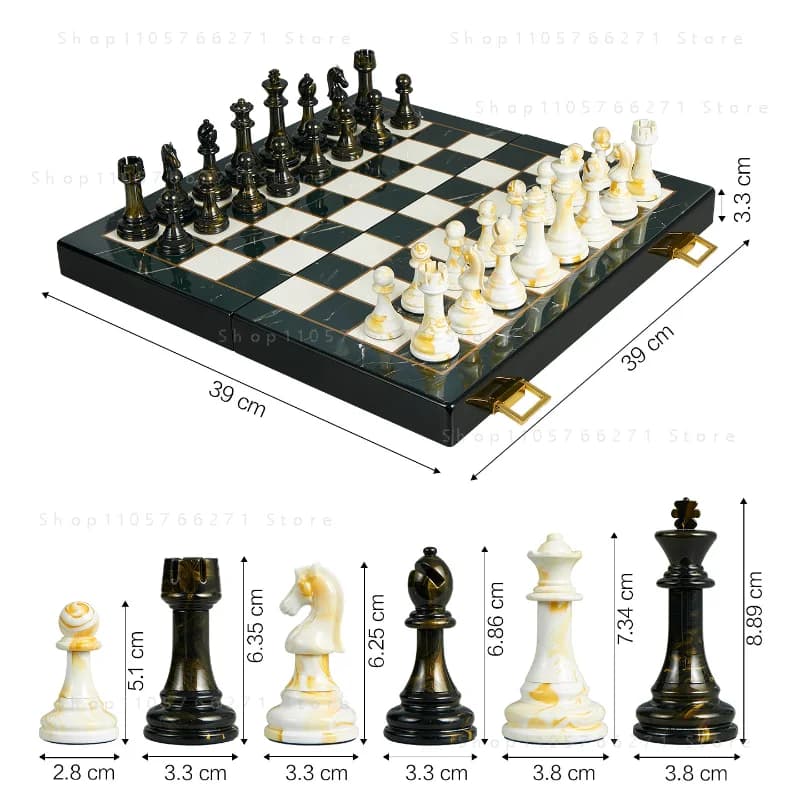 Premium Wooden Chess Set, Marble Chessboard, Hand-Carved, Weighted Base, Luxury Gift Box, Christmas Gift