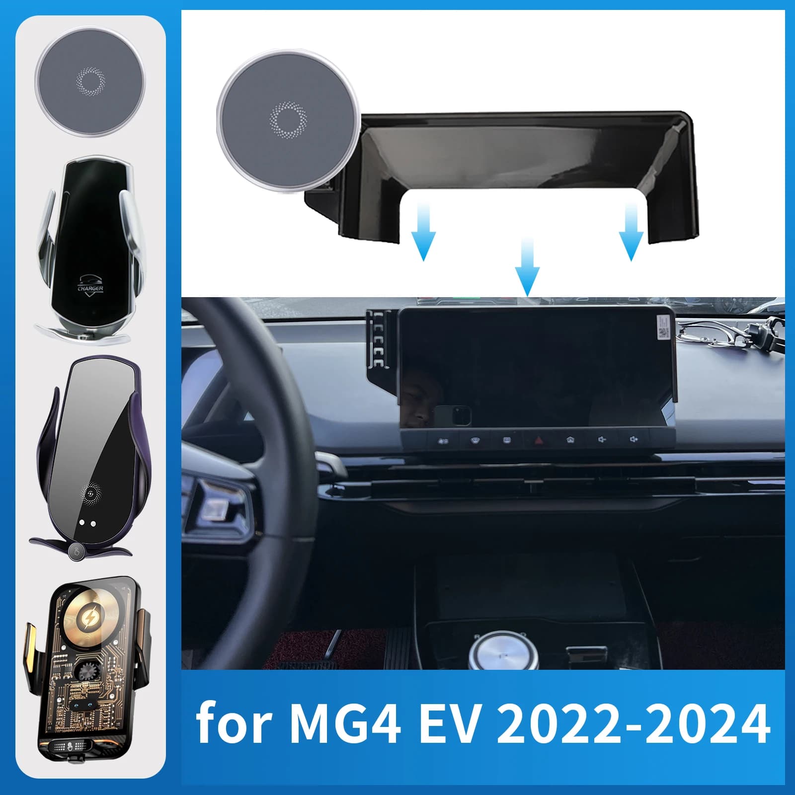Per MG 4 MG4 2022-2024 EV Supporto per telefono per auto Schermo Staffa di navigazione fissa Base di ricarica wireless