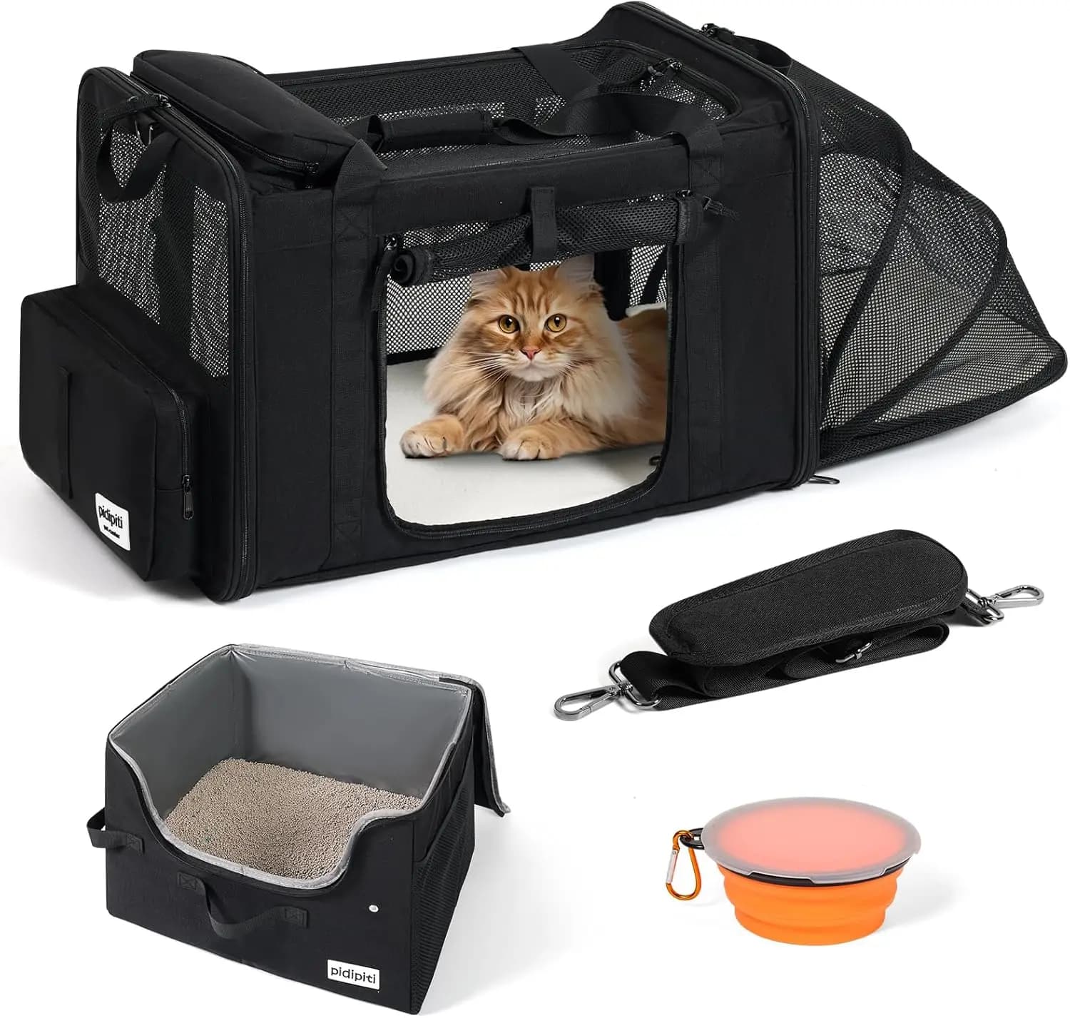 Trasportino Espandibile Extra Large per Gatti, per Viaggi in Auto, Gabbia Morbida per 1 Gatto Grande/2 Gatti Medi fino a 16 kg, con Lettiera Impermeabile