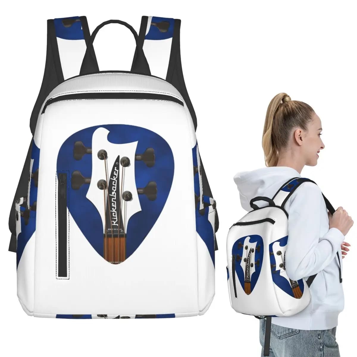 Borsa a tracolla per chitarra Pick Art Rickenbacker 4003 bianca, zaino per basso, borsa a tracolla per bambini, borsa scuola, borsa per laptop da uomo e donna
