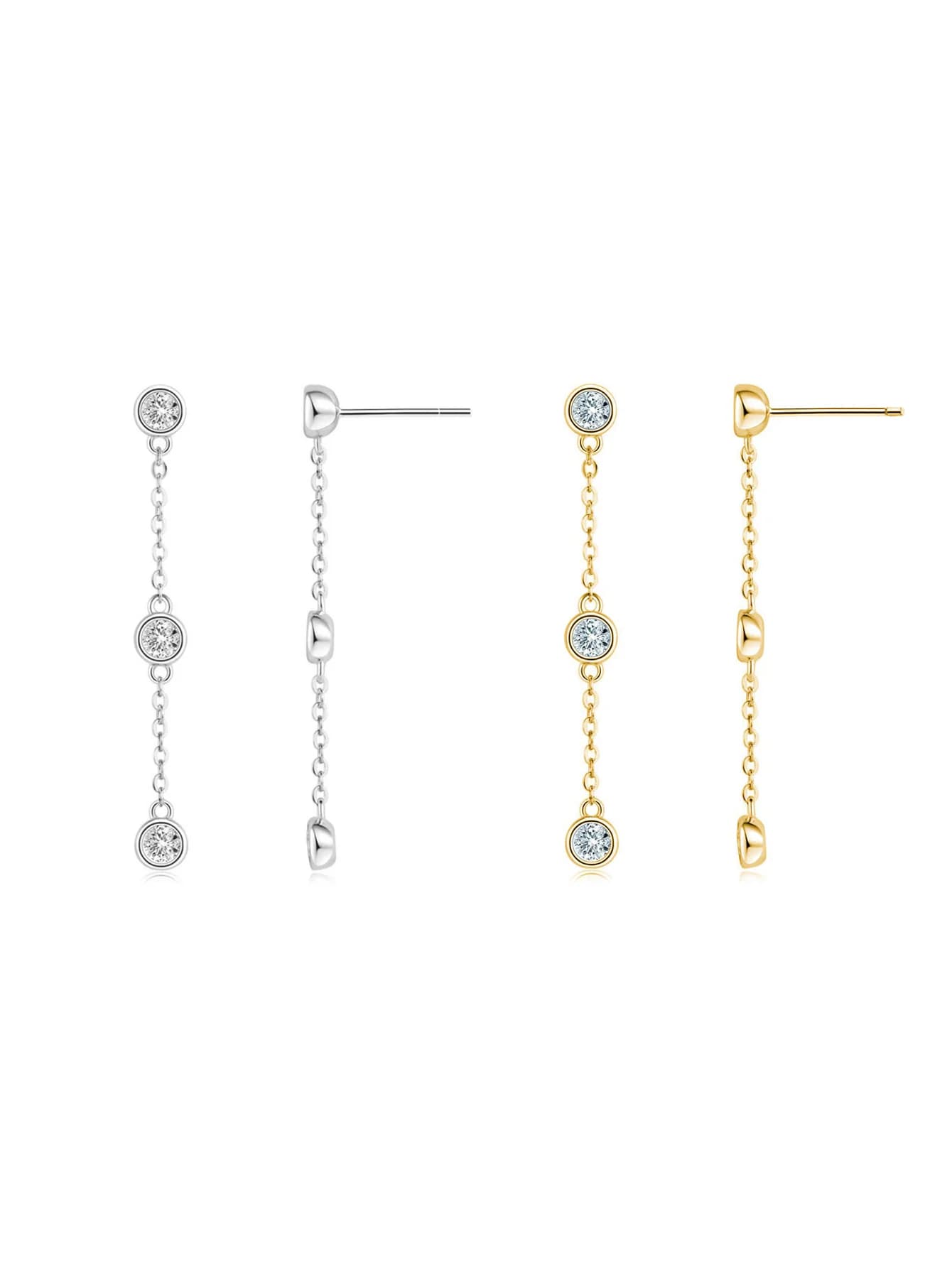 Un paio di orecchini pendenti con perline in argento sterling S925 con zirconi scintillanti, ipoallergenici.