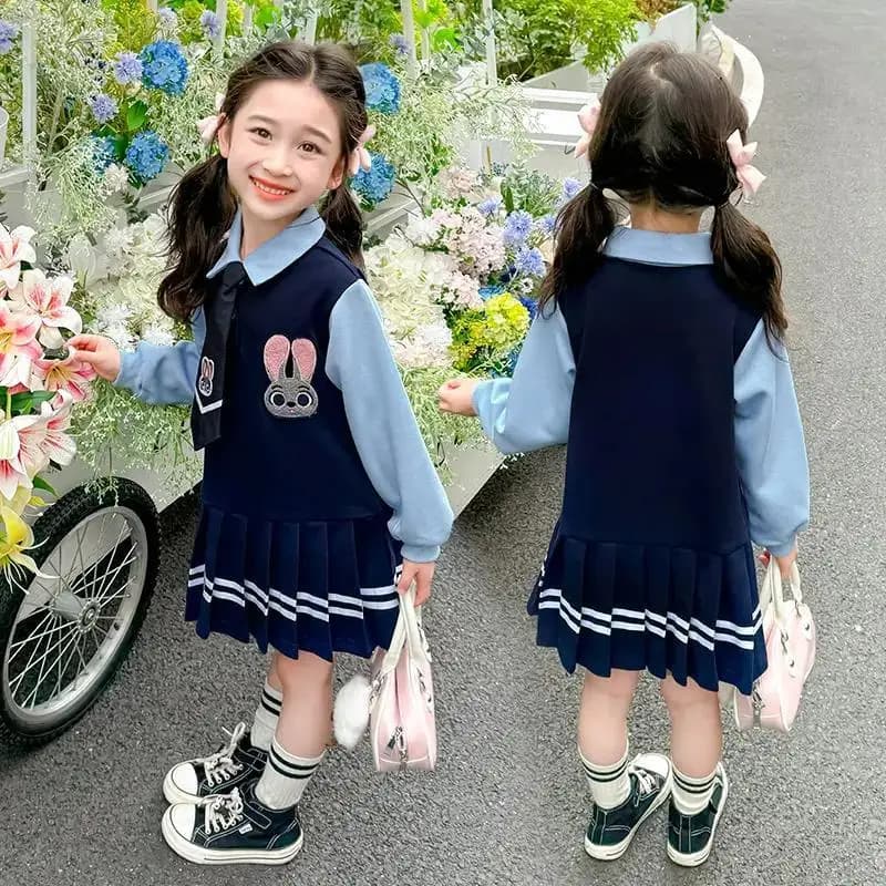 Vestito con Cappuccio per Bambine Stile College Judy di Zootopia, Moda Primaverile e Autunnale, Abito Principessa Kawaii con Colletto a Polo