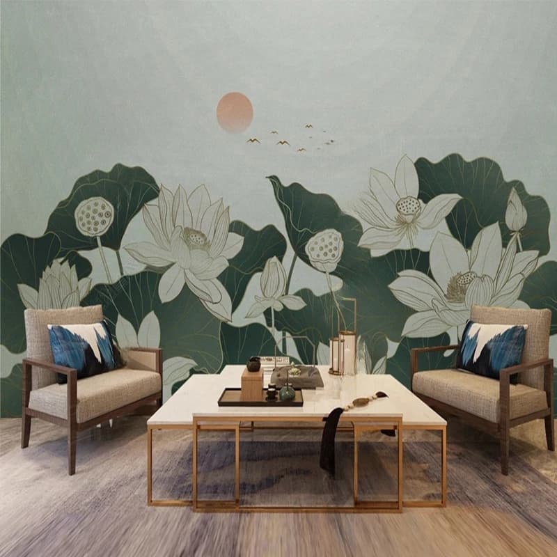 New Chinese Style Wallpaper Custom Photo Mural Abstract Lines Landscape Lotus Flower TV Sofa Background Wall Papers Papier Peint