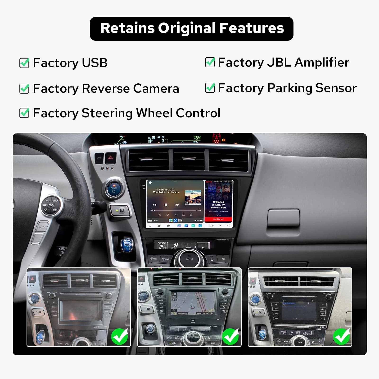 JOYING Autoradio CarPlay da 9,5 Pollici per Toyota Prius V 2012–2017 LHD, Lettore Multimediale 12GB 256GB 2000*1200 Android Auto