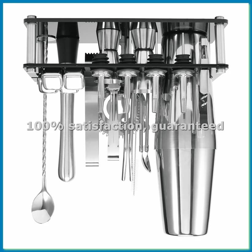 Set Shaker per Cocktail, Kit da Barman in Acciaio Inox Boston con Supporto in Acrilico e Libretto di Ricette per Cocktail-AT35