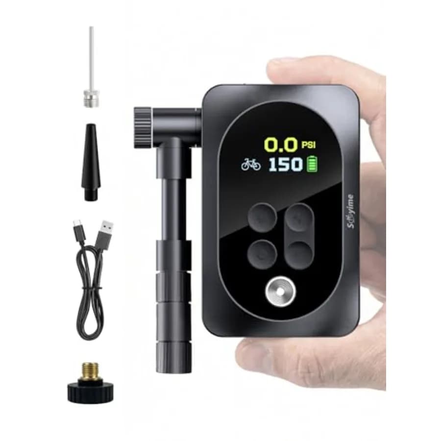 150PSI Mini Electric Bike Pump with LED Light Portable Cordless Bicycle Tire Inflator 1400mAh Battery 5 Preset Modes and Auto S