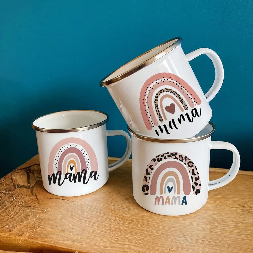 Mama Rainbow Print smalto Mug Home Party Wine Beer Drink Juice Cups Kitchen Drinkware Handle colazione Milk Oat Mug regalo di festa