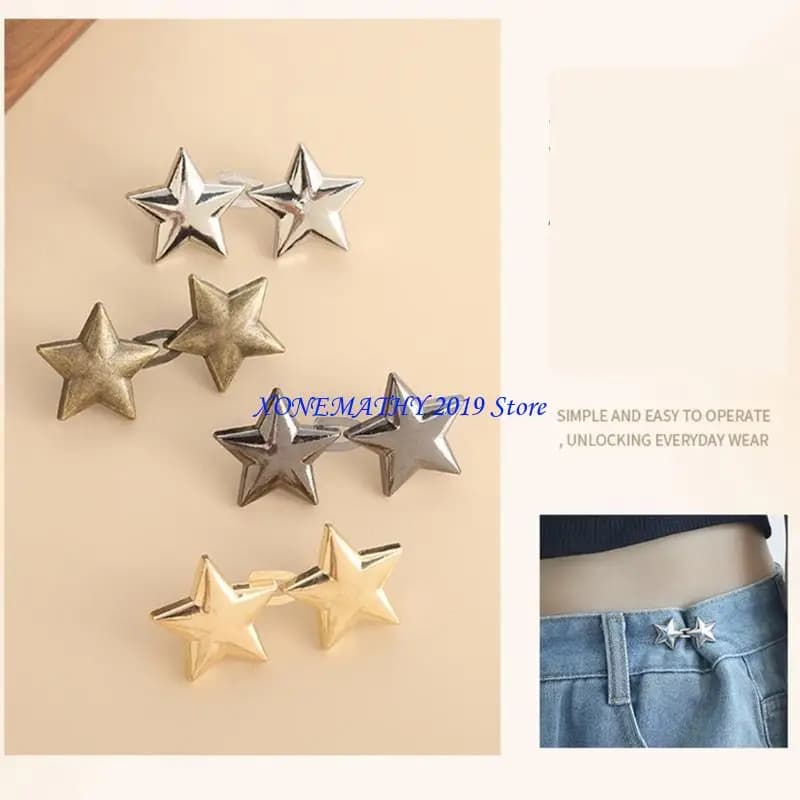 F42F Stringa con bottoni a stella per pantaloni, spille per bottoni Jean, fibbia in regolabile