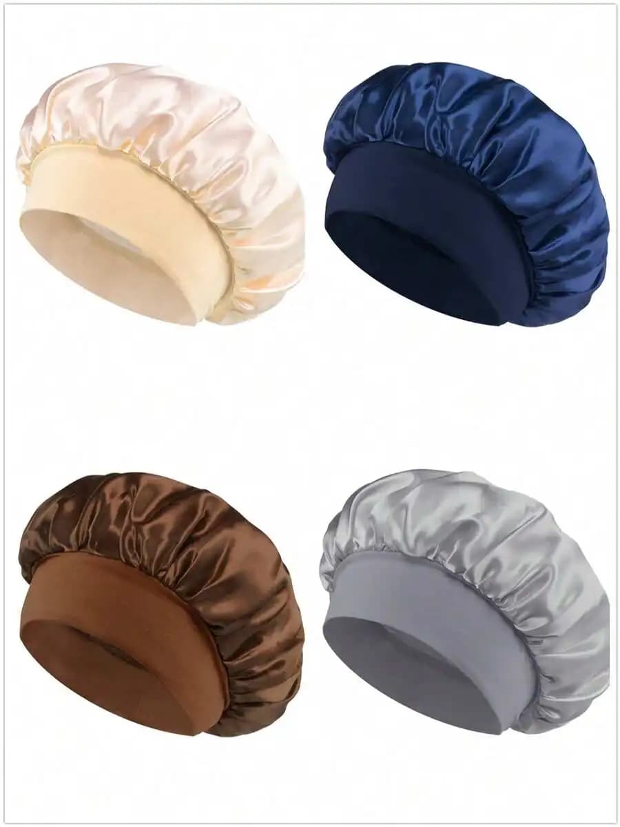 Cappello da notte in raso per la cura dei capelli, fascia elastica a tesa larga, anti-crespo, antistatico, diversi colori