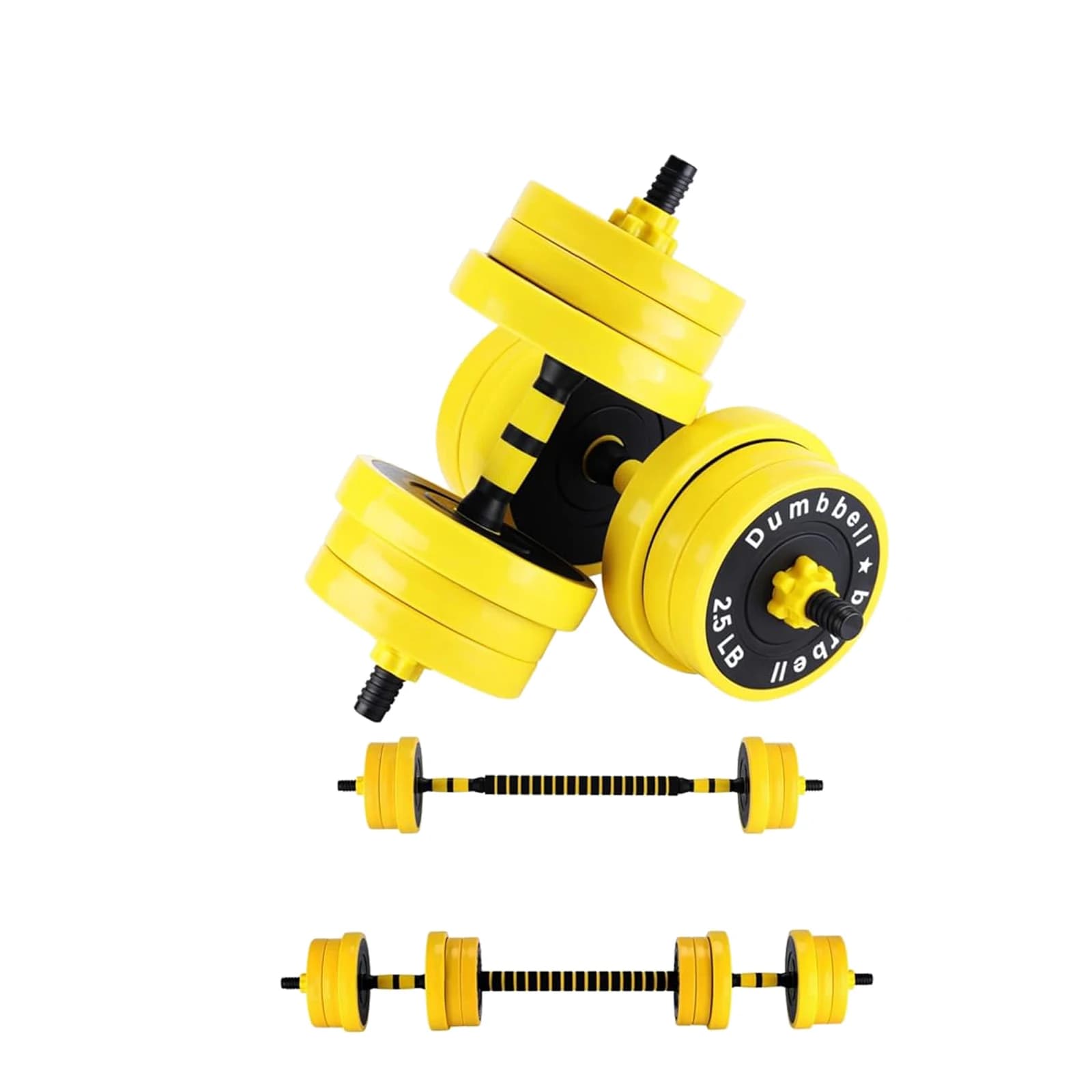 Set of Adjustable Weights for Home Gym, Adjustable 2-in-1 Manubri set of 15 kg with Foam Grips, Yellow