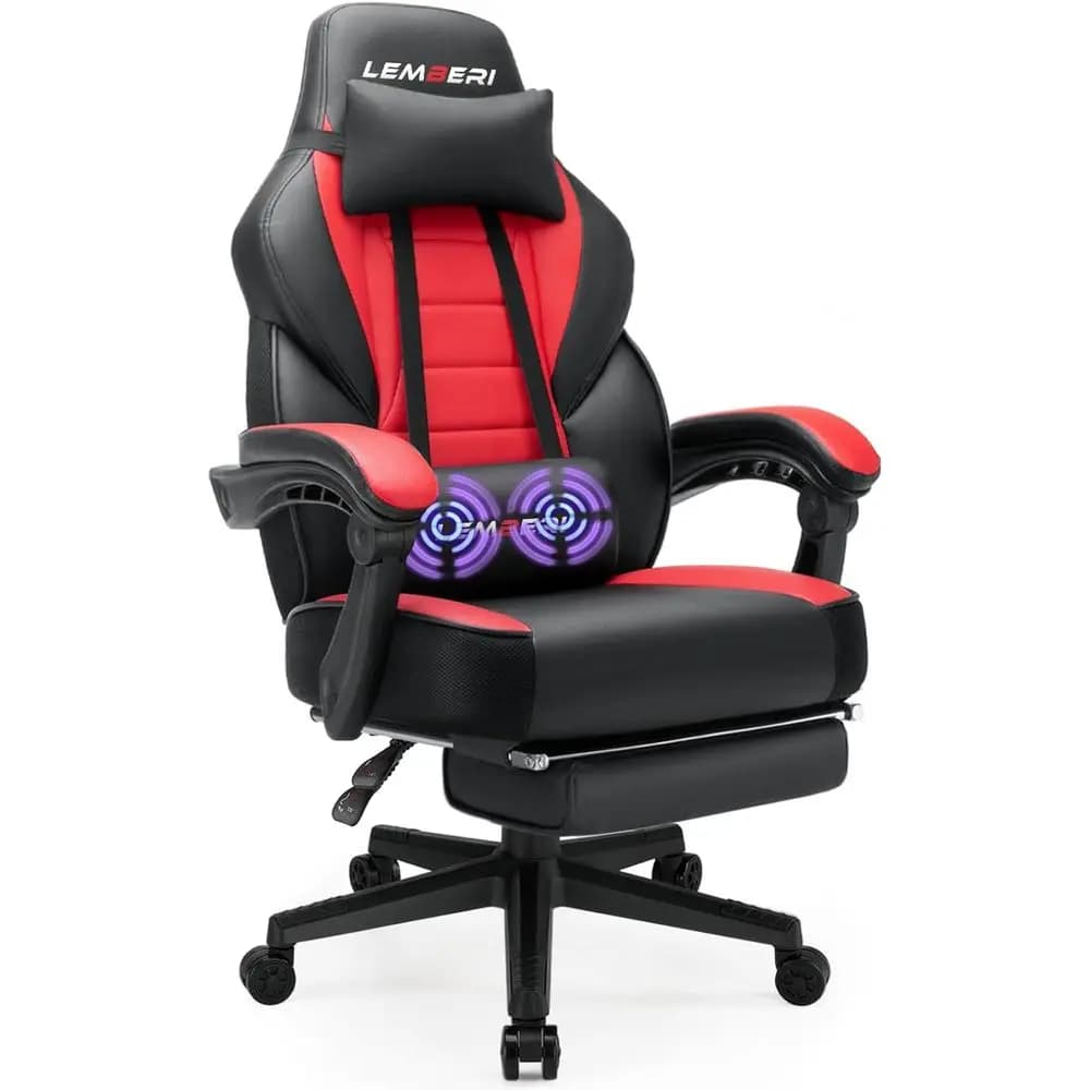 Sedia da Gaming in Pelle PU 400LB per Persone Alte e Robuste, Telaio in Acciaio Rinforzato, Schienale Alto e Largo, Braccioli Collegati, Poggiapiedi Rinforzato, Rossa