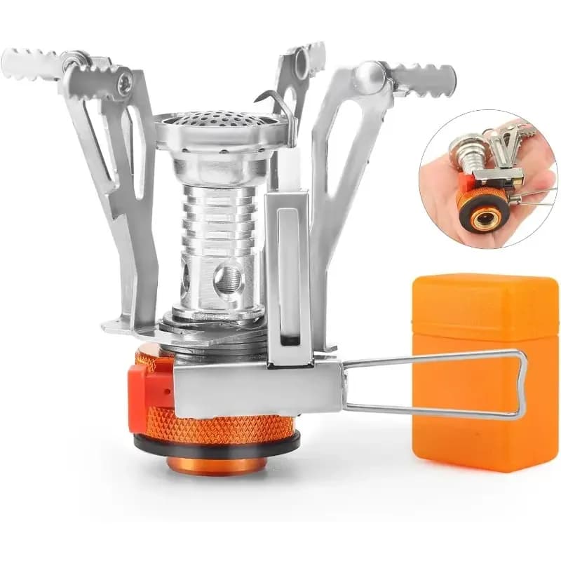 Portable 9.5×8 cm, folding, ultralight, aluminum alloy, piezoelectric ignition, stable windproof base, outdoor camping equipment