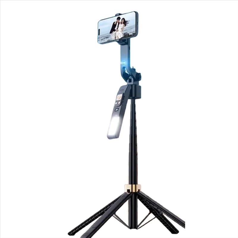 AU61-CL12P Asta Selfie da 180CM con Tracciamento Automatico del Viso AI, Supporto Quad, Rotazione a 360°, Stabilizzatore Gimbal e Luce LED