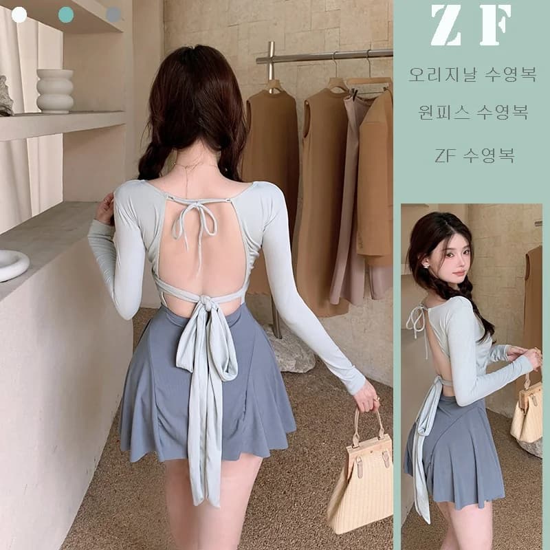 Costume da bagno sexy Bal Long Sve da donna, estivo, coreano, resistente al cloro, con scollo a V e imbottitura fissa sul petto