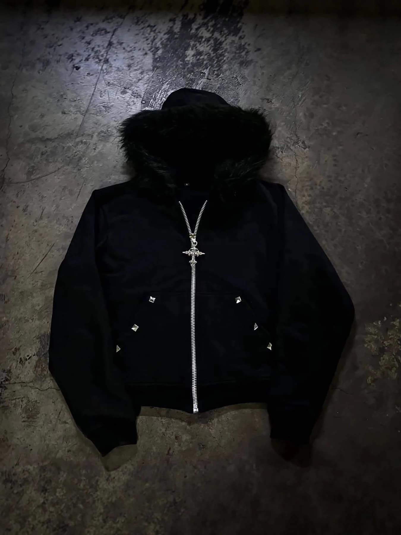 New Autumn and Winter Plush Collar Hot Pressed Diamond Cardigan Zipper Hoodie Dark Style Y2K Trendy Street Unisex Hoodie